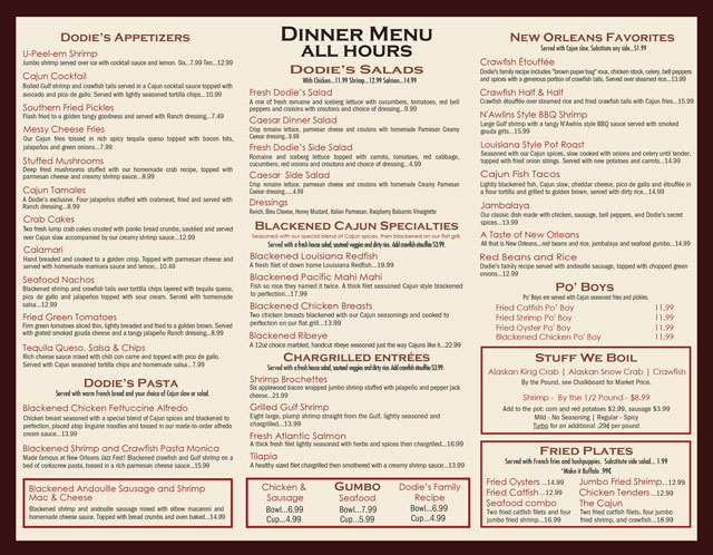 To-Go Menus – Dodie's Cajun Diner at The Harbor